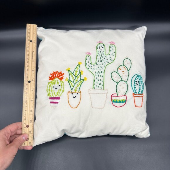 Handmade Embroidered Cactus Throw Pillow Kitschy Anthropomorphic Decorative - Picture 9 of 11